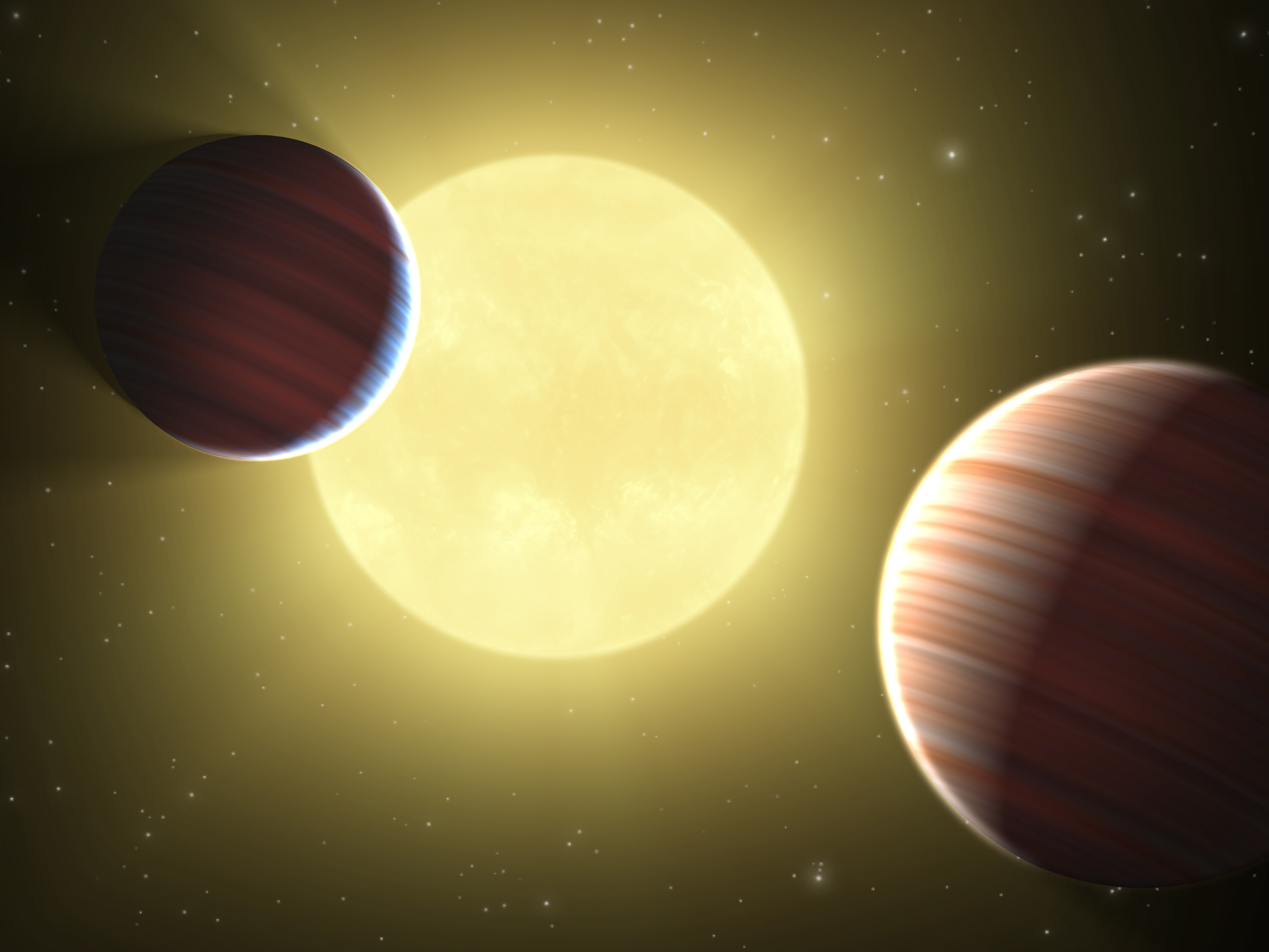 [ Illustration of two planet system.  Credit:  NASA/Ames/JPL-Caltech ]