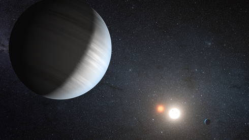[ An artists depiction of the Kepler-47 system.  Credit: NASA/JPL-Caltech/T. Pyle ]